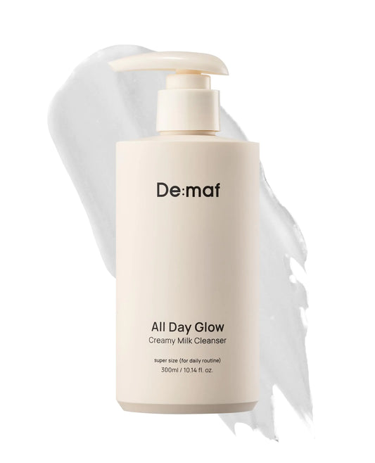 De:maf All Day Glow Creamy Milk Cleanser | Gentle Face Wash for Sensitive Skin Korean Face Wash & Hydrating Facial Cleanser with Hyaluronic Acid Ceramides Panthenol (10.14 fl oz)